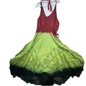 Fashion Terminal Fairy Halter Dress Women Free Size Green Festival Hippie Boho